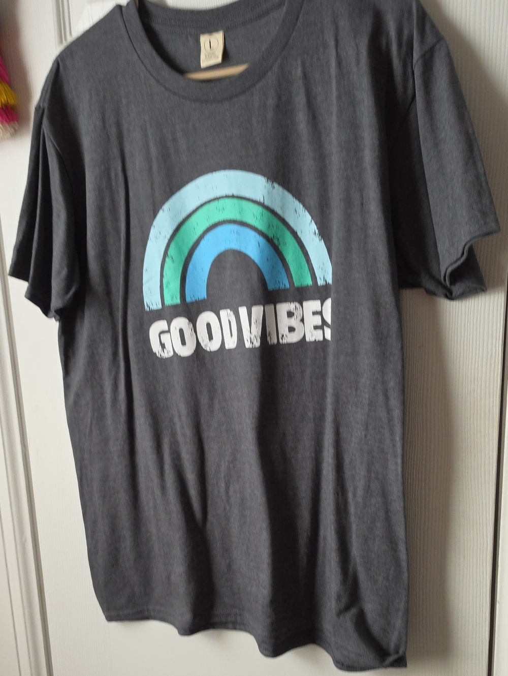 Good Vibes Graphic Tee - Charcoal with Blue & Green Arc